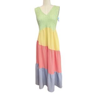 NWT Davi & Dani Colorblock Gingham Maxi Dress Tiered Sundress Medium